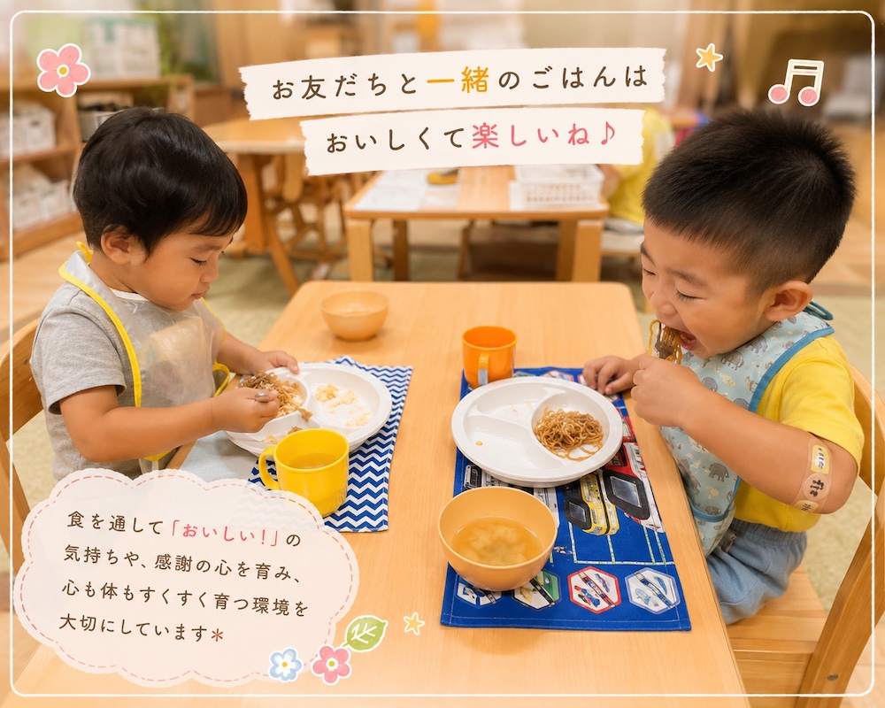 お友だちと一緒のごはんはおいしくて楽しいね！